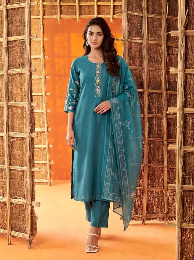 FABZOO CLOTHING Women Cotton Silk Kurta Pant Dupatta Set