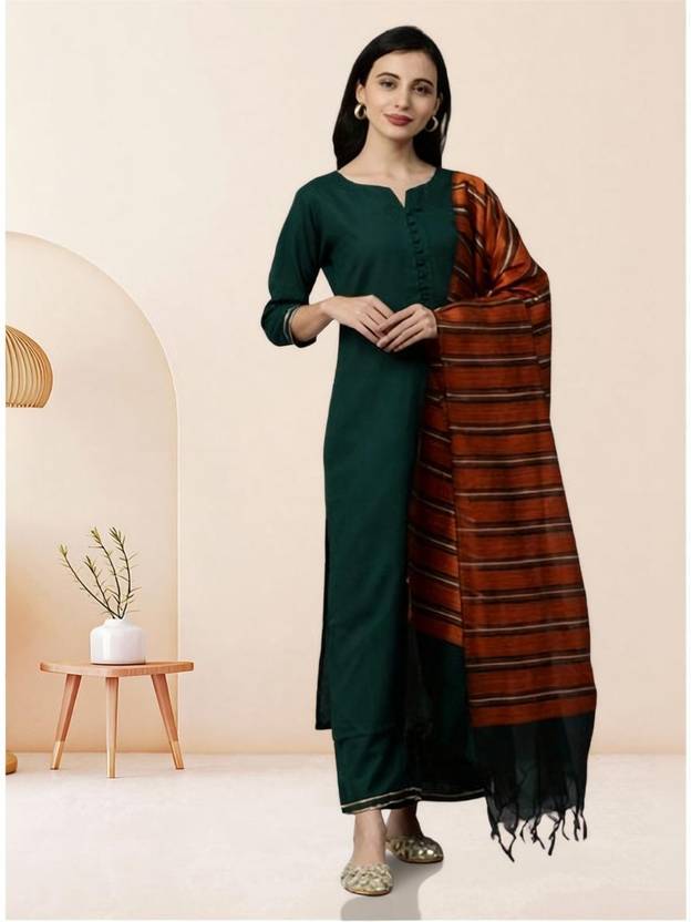 AnAdhTex Solid Kurta, Palazzo & Dupatta Set