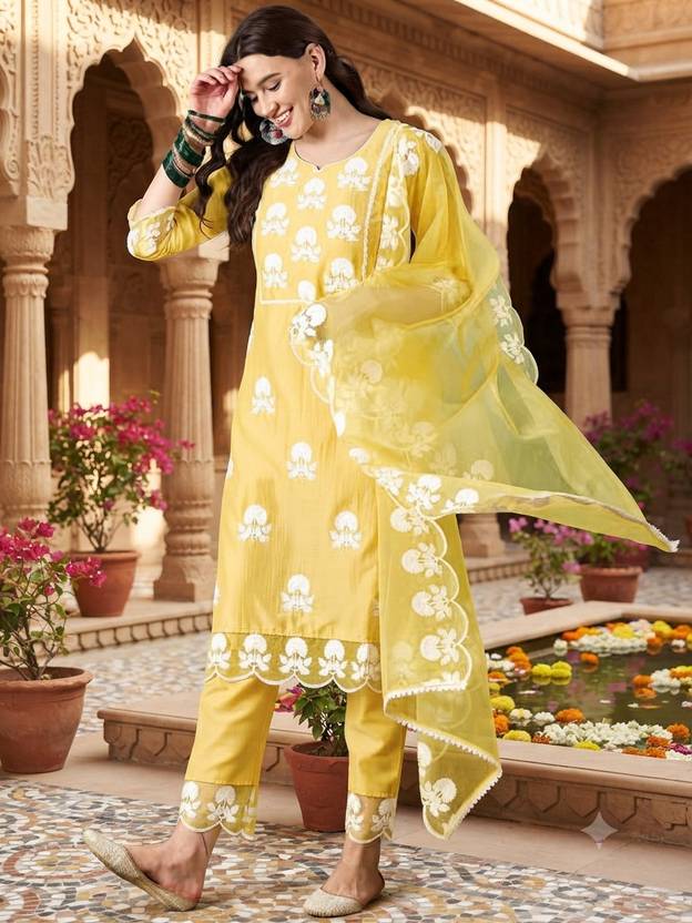 ARVILAS Embroidered Kurta, Trouser/Pant & Dupatta Set