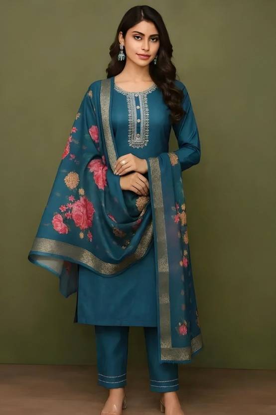 LULUCREATION Embroidered Kurta, Trouser/Pant & Dupatta Set