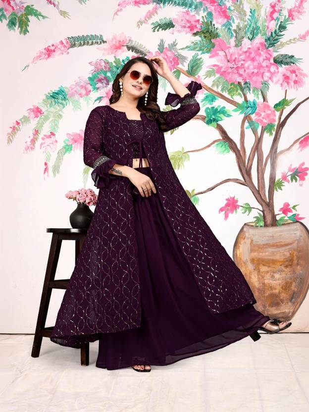 GRISHU COLLECTION Women Georgette Kurta Palazzo Ethnic Jacket Set