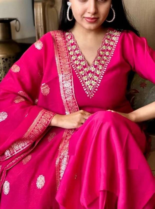 AEBA FASHION Women Cotton Rayon Kurta Pant Dupatta Set