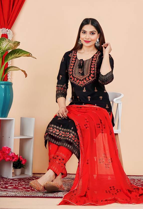 badodiya's Rishu Printed Kurta, Palazzo & Dupatta Set