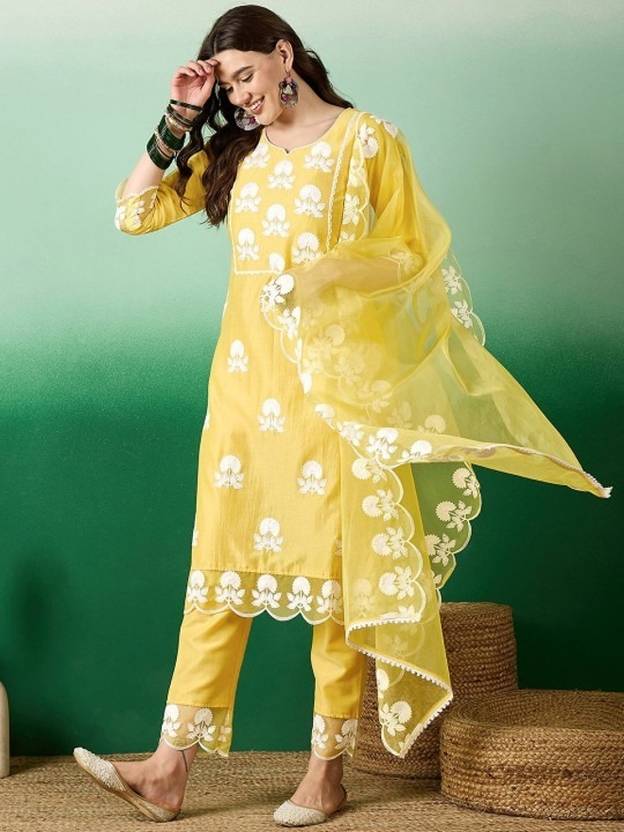ARVILAS Embroidered Kurta, Trouser/Pant & Dupatta Set
