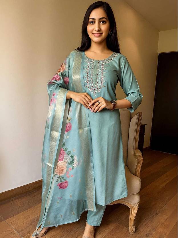 AEBA FASHION Embroidered Kurta, Trouser/Pant & Dupatta Set