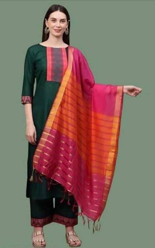 Thezaara Self Design Kurta, Palazzo & Dupatta Set