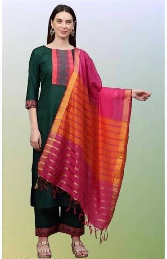 Thezaara Solid Kurta, Palazzo & Dupatta Set