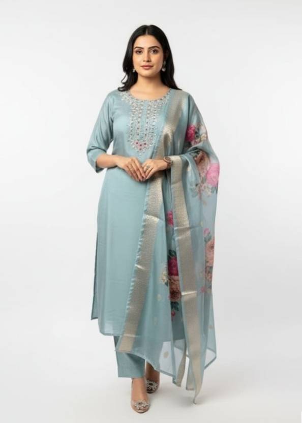 LULUCREATION Embroidered Kurta, Trouser/Pant & Dupatta Set