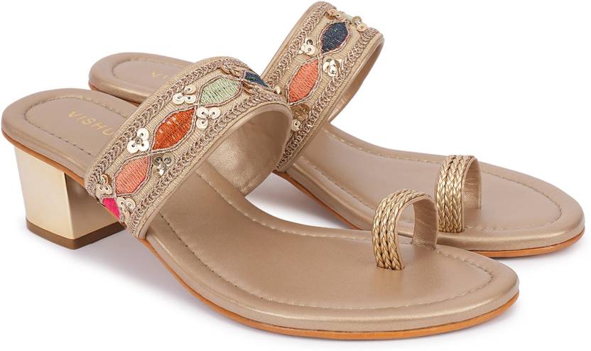 Vishudh Women Gold Heels Sandal