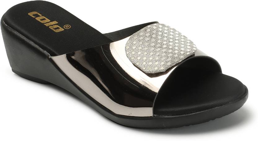 Women Black Wedges Sandal