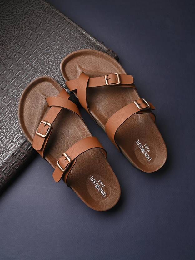 UNDERROUTE Stylish Dual Strap Buckle Design Men Sandals