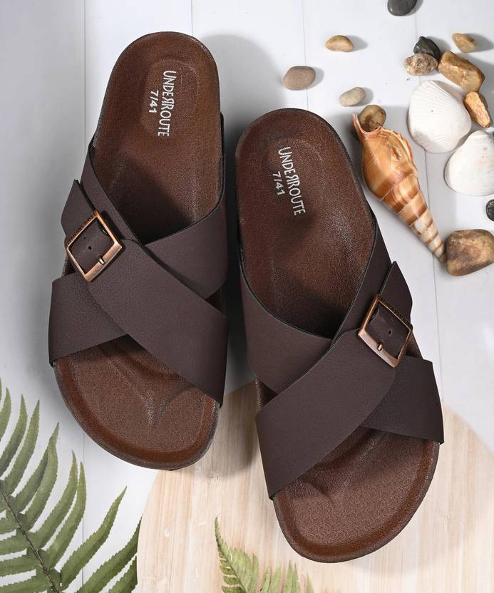 UNDERROUTE Stylish Dual Strap Buckle Design Men Sandals