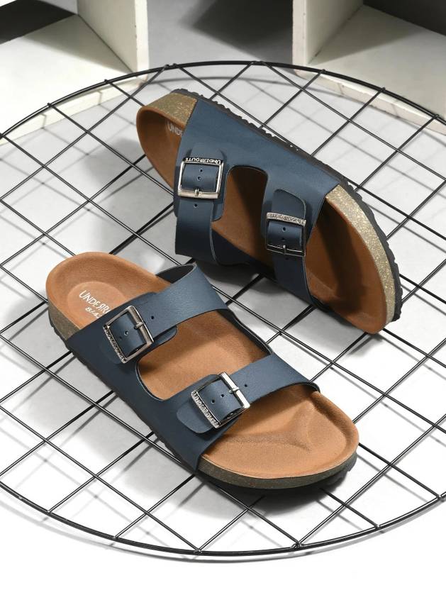 UNDERROUTE Stylish Dual Strap Buckle Design Men Sandals
