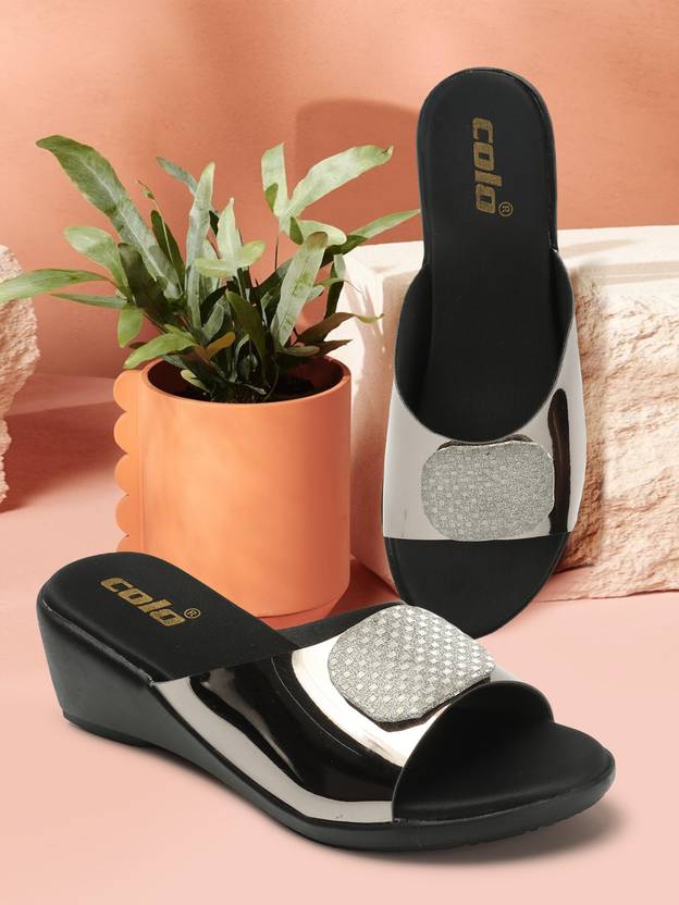 Women Black Wedges Sandal