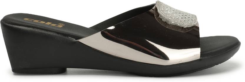 Women Black Wedges Sandal