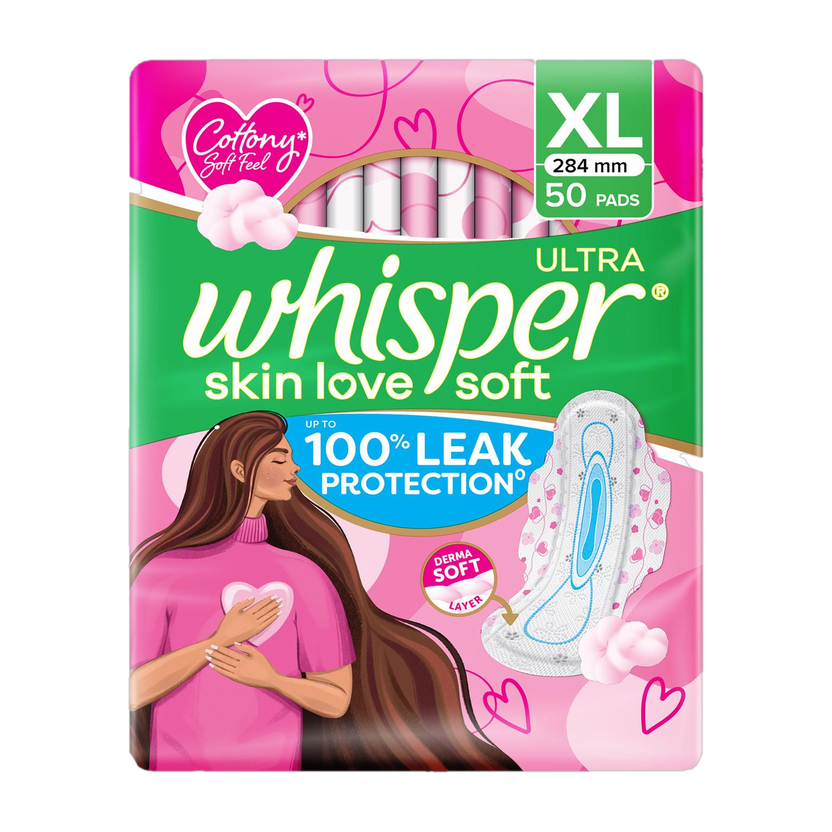 Whisper Ultra Skin Love Soft Sanitary Pads for Women, XL 50