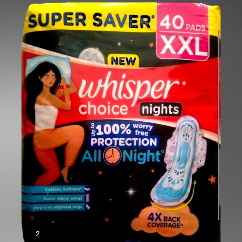 Whisper night choice WORRY FREE 100% PROTECTION ZZAA Sanitary Pad