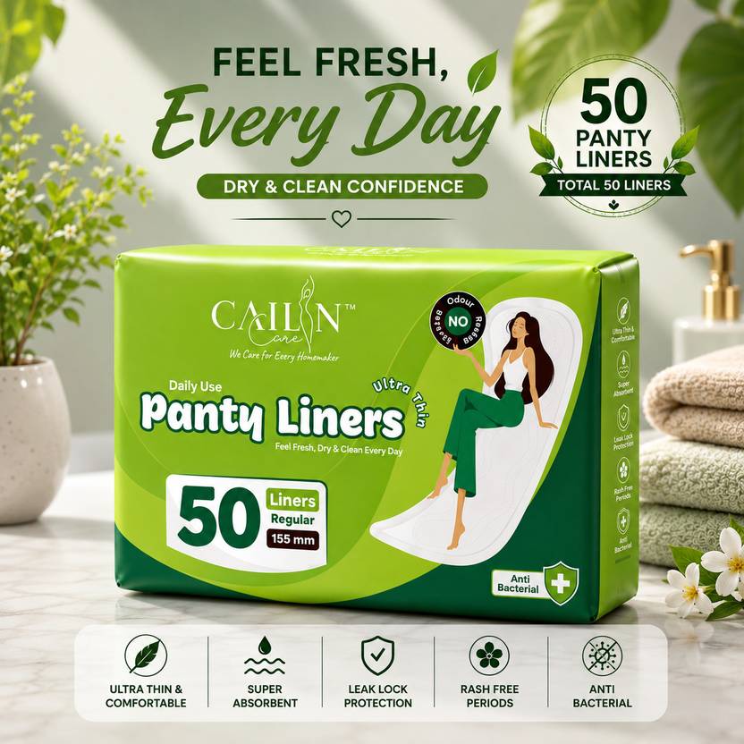 Cailin Care Soft and Comfortable Cotton Ultra Thin Daily Use (Size - 155mm|Regular) Tryfold Pantyliner