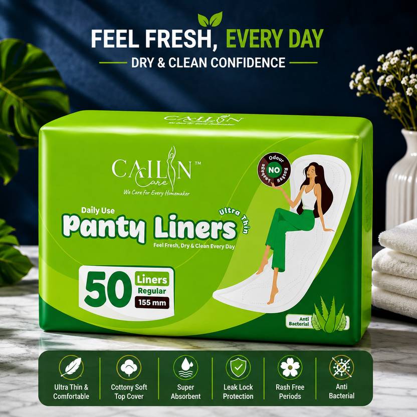 Cailin Care Aloevera Infused Daily Use Ultra Thin Anion Chip (Size - 155mm|Regular) Tryfold Pantyliner