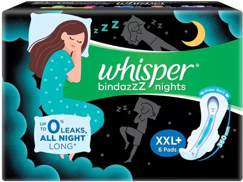 Whisper nights XXL+ 6-(6pad) (Pack of 1)-all night Sanitary Pad