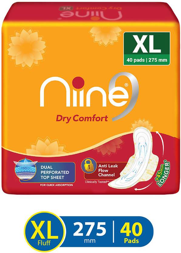 niine Dry Comfort Extra Long Sanitary Pads, Anti Leak Flow Channel