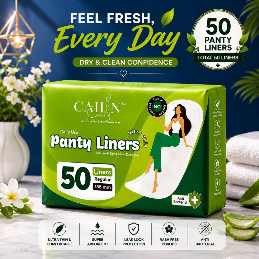 Cailin Care Aloevera Infused Daily Use Ultra Thin Anion Chip (Size - 155mm|Regular) Tryfold Pantyliner