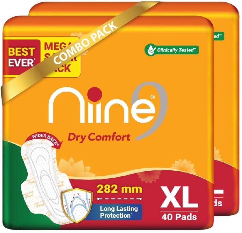 niine Dry Comfort Extra Long Sanitary Pads, Anti Leak Flow Channel