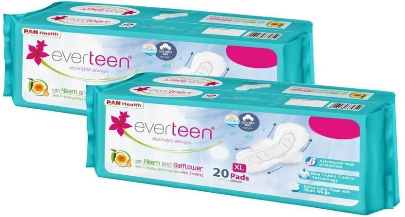 everteen XL Cottony-Dry Sanitary Pads (Neem, Safflower) 40pcs