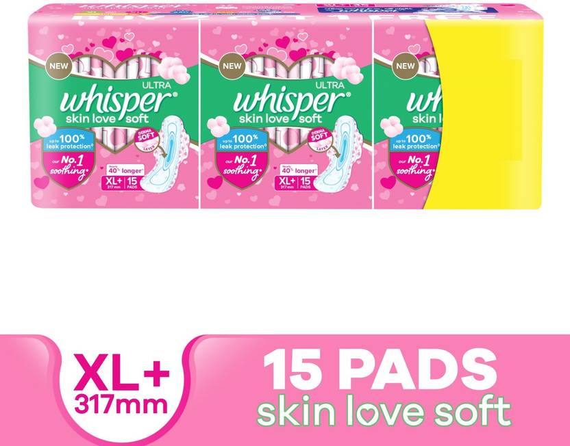 Whisper Ultra Skinlove Soft XL+ Thin Pads for Women, no irritation