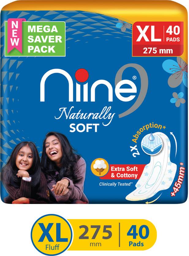 niine Naturally Soft XL Sanitary Pad With Anti Leak Flow, Extra Soft
