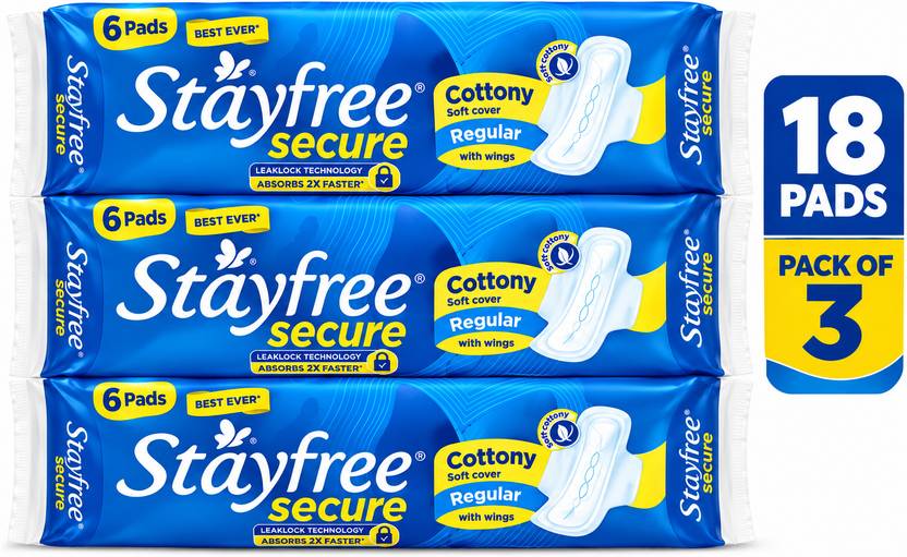 STAYFREE SECURE REGULAR SOFT AND COTTONY PACK OF 3 (6+6+6) PERIOD PAD Sanitary Pad