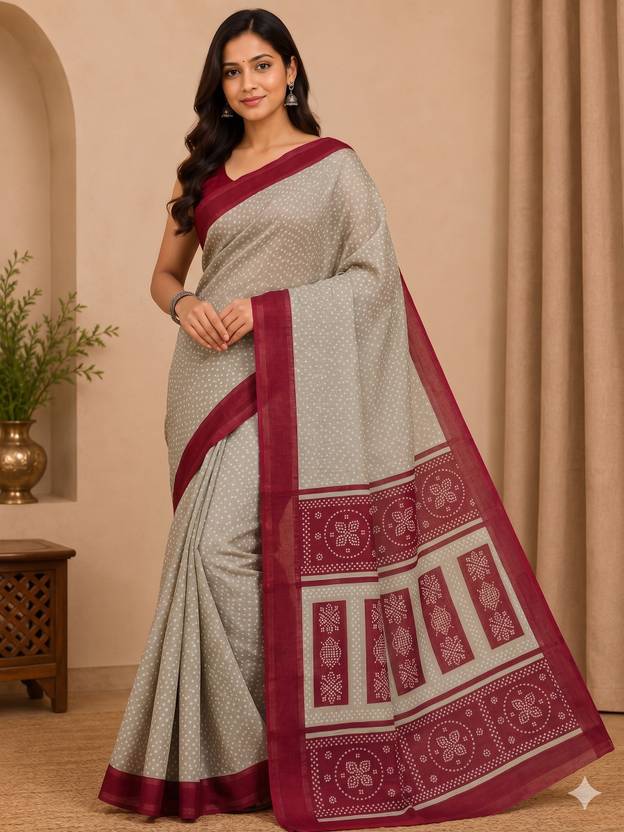 FashDeal Printed Bandhani Chiffon Saree