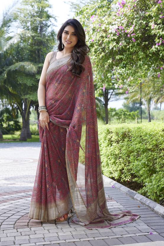 MIRCHI FASHION Printed Daily Wear Chiffon, Georgette Saree (Pink, Multicolor)