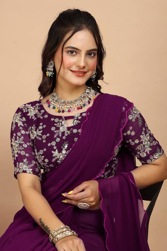 K 5 FASHION Embroidered Bollywood Georgette Saree (Magenta)