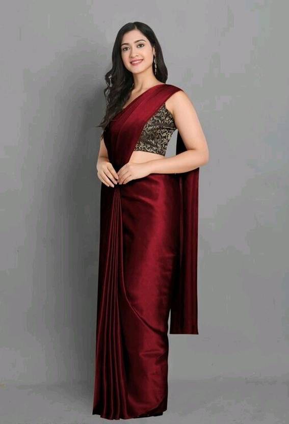 Arpita Fashion Solid/Plain Bollywood Silk Blend Saree (Maroon)