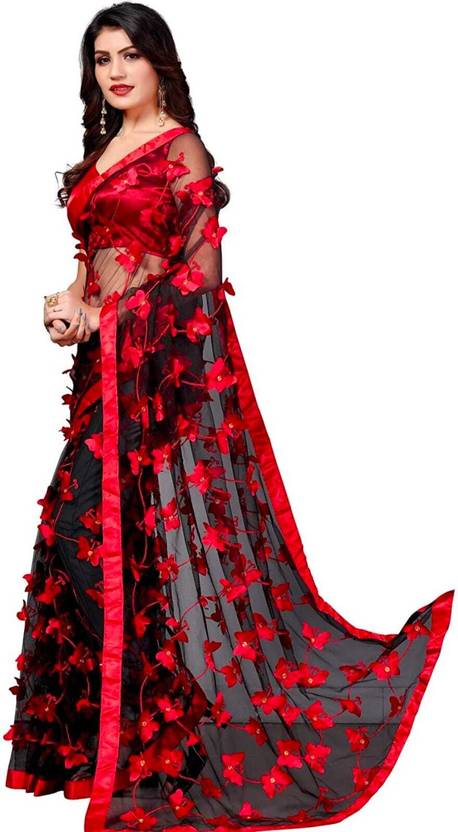 Heavy Applique, Floral Print Bollywood Chiffon Saree