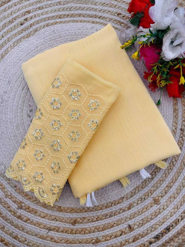 Fashion Fab Embroidered Bollywood Georgette Saree (Pack of 2, Yellow)