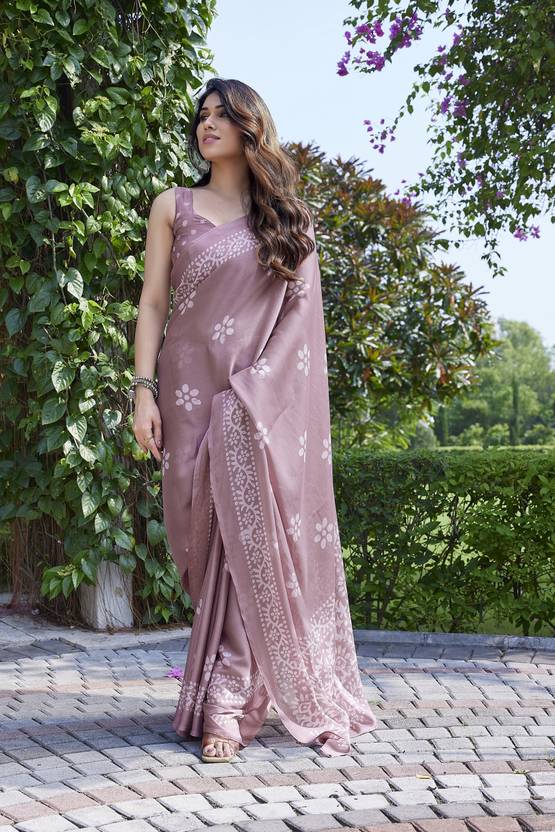 MIRCHI FASHION Printed, Blocked Printed Hand Batik Chiffon, Georgette Saree (Pink, White)