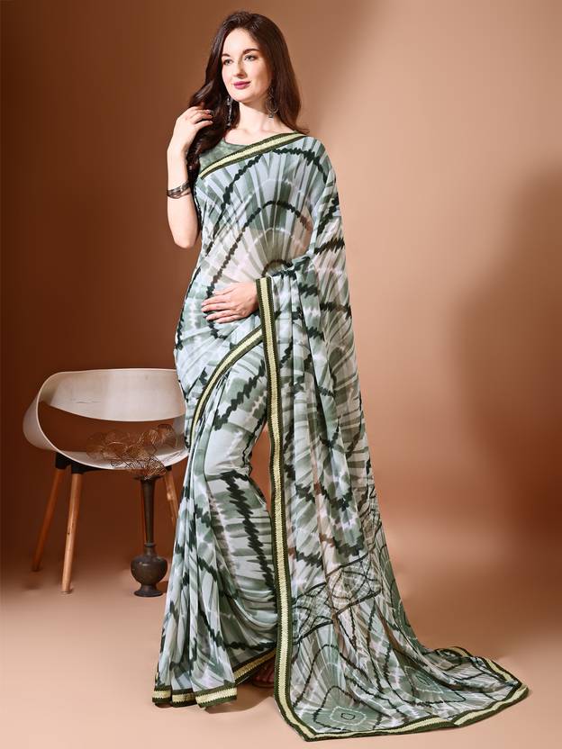 Leelavati Printed, Embellished, Embroidered Daily Wear Chiffon Saree (Grey)