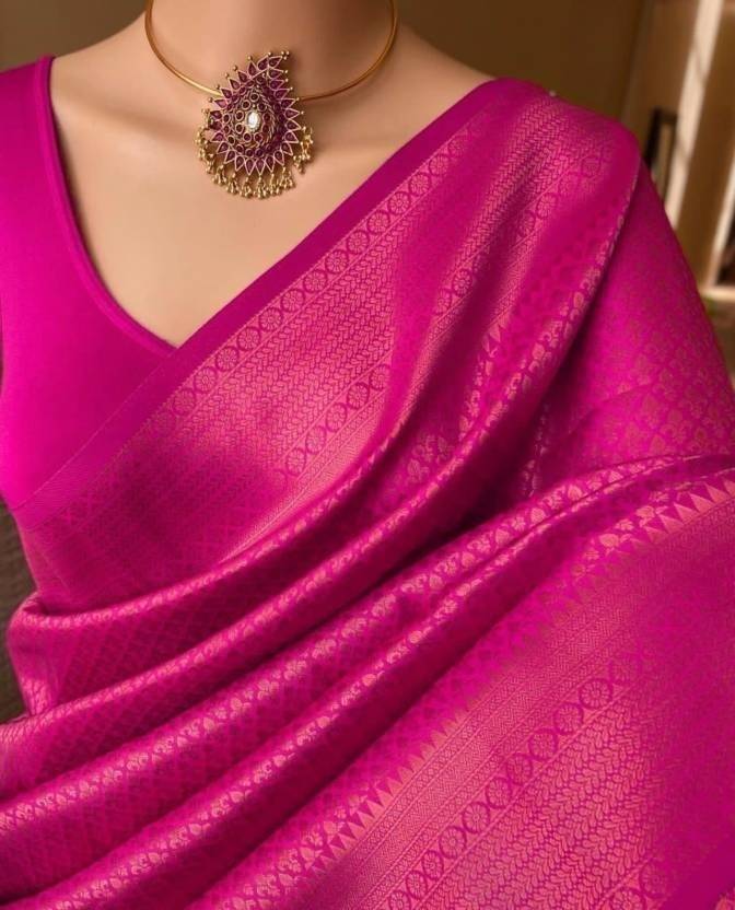 SHWENILA Self Design Kanjivaram Jacquard Saree (Pink)