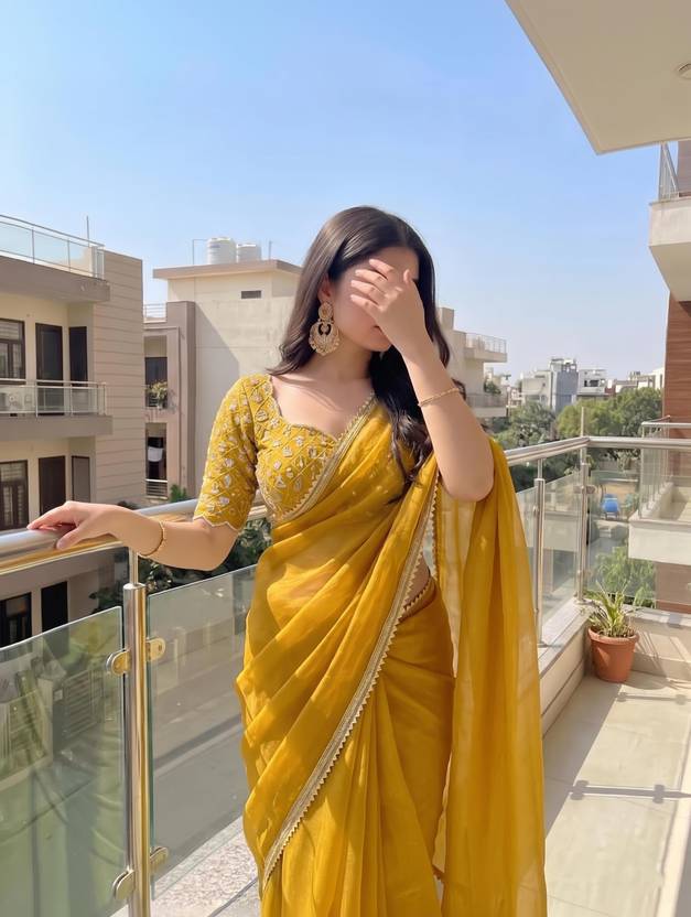 SHREEVALLY Embroidered Bollywood Organza Saree