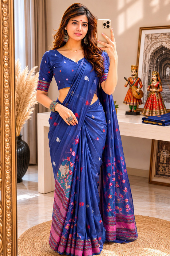 Fastttloot Embroidered Banarasi Linen Saree Elegant Embroidered Banarasi Design Linen Fabric on Flipkart