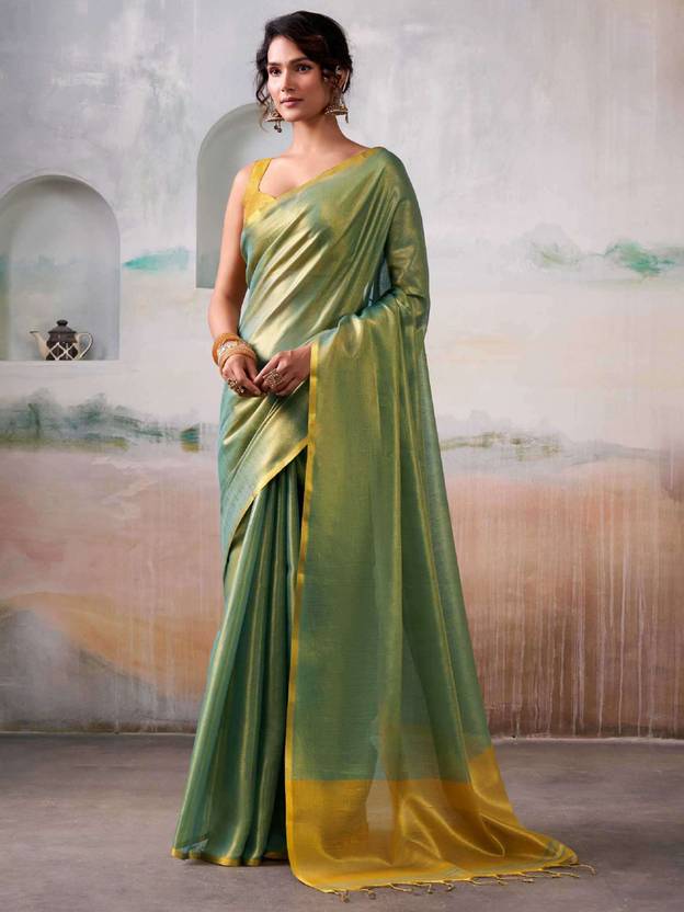 Sutriti Solid/Plain, Woven Handloom Tissue Saree