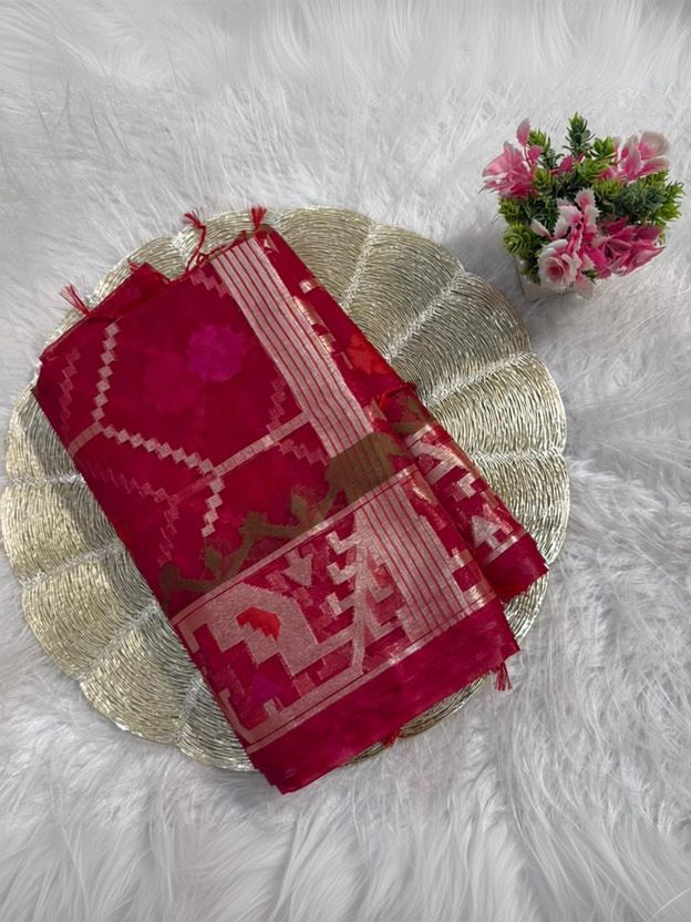 siyaramfabrics Floral Print Jamdani Muslin Saree - Image 1
