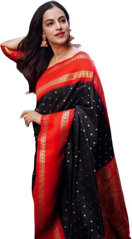 Zarrafashion Woven, Polka Print Banarasi Art Silk Saree