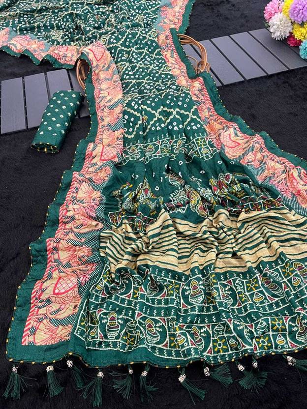 LAKSHITA COLLECTION Printed Bandhani Silk Blend Saree