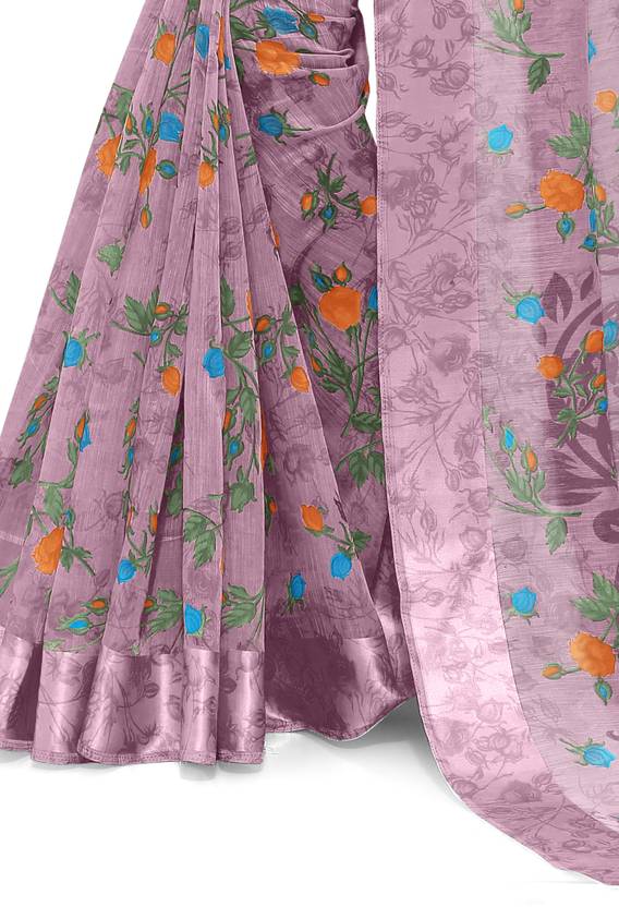 Printed, Floral Print Daily Wear Cotton Blend Saree  (Multicolor, Purple)