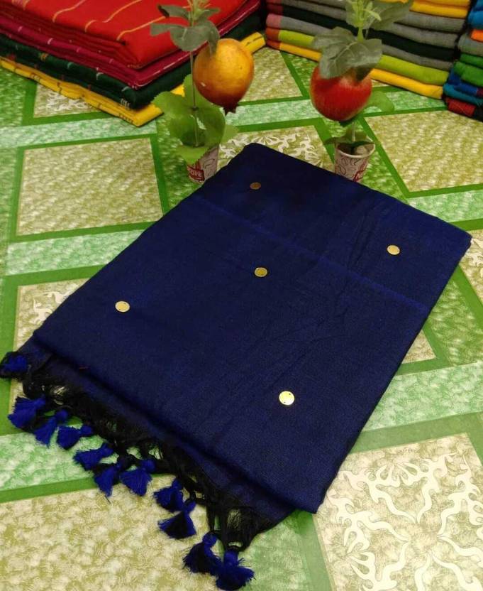 bdf fashin Solid/Plain Handloom Cotton Blend Saree