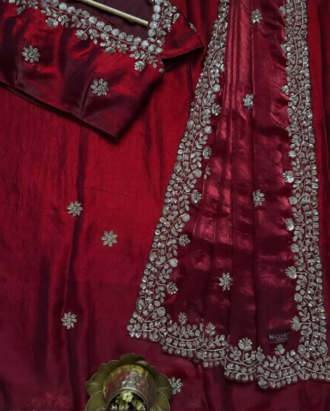 SUTRANI Embroidered, Embellished Bollywood Satin Saree