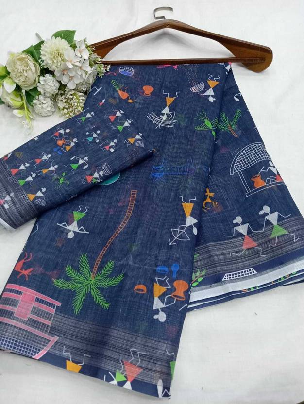ASHTA Floral Print Kanjivaram Linen Saree